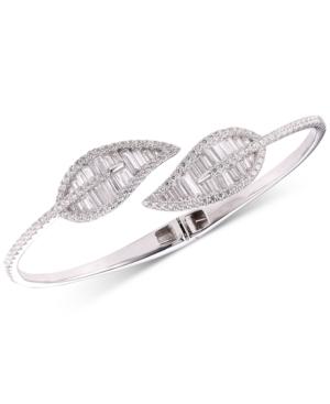 Tiara Cubic Zirconia Baguette Leaf Bypass Bangle Bracelet In Sterling Silver