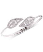 Tiara Cubic Zirconia Baguette Leaf Bypass Bangle Bracelet In Sterling Silver
