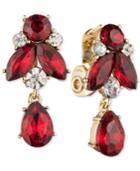 Anne Klein Gold-tone Red Crystal Drop Clip-on Earrings