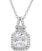 Cubic Zirconia Halo 18 Pendant Necklace In Sterling Silver