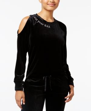 Material Girl Active Juniors' Not Your Bae Velour Cold-shoulder Top, Created For Macy's