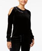 Material Girl Active Juniors' Not Your Bae Velour Cold-shoulder Top, Created For Macy's