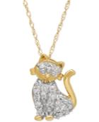 Diamond Kitty Cat Pendant Necklace (1/10 Ct. T.w.) In 10k Gold