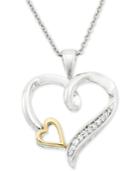 Diamond Accent Double Heart Pendant Necklace In Sterling Silver And 10k Gold
