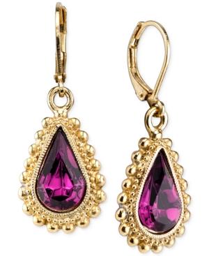 2028 Gold-tone Purple Teardrop Drop Earrings