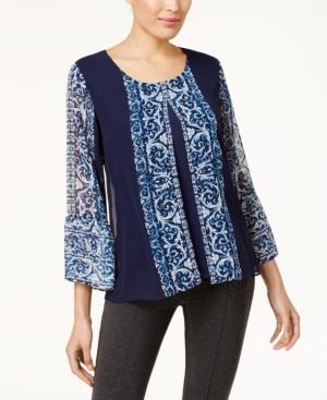 Jm Collection Printed Split-bodice Blouse, Created For Macy's