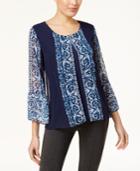 Jm Collection Printed Split-bodice Blouse, Created For Macy's