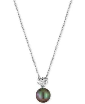 Majorica Silver-tone Imitation Gray Pearl And Crystal Pendant Necklace