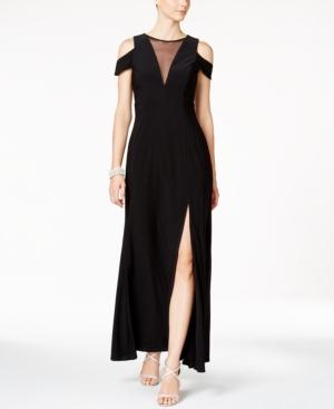 Nightway Petite Illusion Cold-shoulder Gown