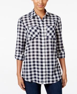 Style & Co. Gingham Roll-tab Shirt, Only At Macy's
