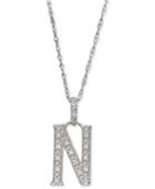 14k White Gold Necklace, Diamond Accent Letter N