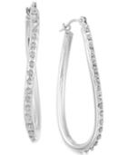 Diamond Accented Twist Hoop Earrings In 14k White Gold
