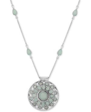 Lucky Brand Silver-tone Green Stone & Imitation Pearl Pendant Necklace