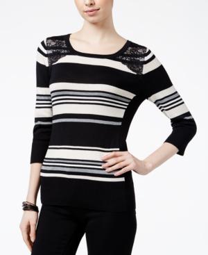 Bcx Juniors' Striped Lace-panel Sweater