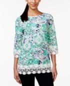 Charter Club Printed Crochet-trim Top, Only At Macy's