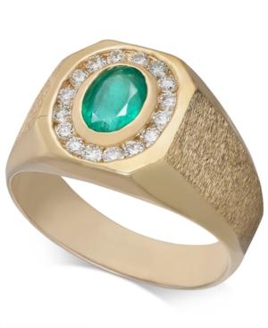 Men's Emerald (3/4 Ct. T.w.) & Diamond (3/8 Ct. T.w.) Textured Ring In 14k Gold