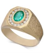 Men's Emerald (3/4 Ct. T.w.) & Diamond (3/8 Ct. T.w.) Textured Ring In 14k Gold