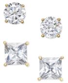 Giani Bernini 2-pc. Set Crystal Stud Earrings In 18k Gold-plated Sterling Silver, Only At Macy's