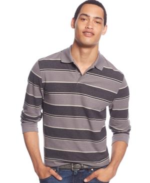 Club Room Big And Tall Striped Performance Long-sleeve Polo, Only At Macy's