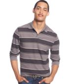 Club Room Big And Tall Striped Performance Long-sleeve Polo, Only At Macy's