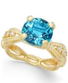 Swiss Blue Topaz (3-1/2 Ct. T.w.) & Diamond (1/10 Ct. T.w.) Ring In 14k Gold-plated Sterling Silver