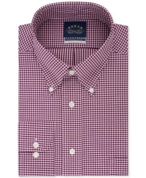 Eagle Men's Classic/regular Fit Stretch Collar Non-iron Burgundy Gingham Dress Shirt