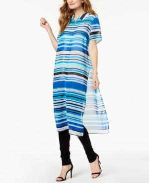 Calvin Klein Striped Side-vent Button-front Tunic