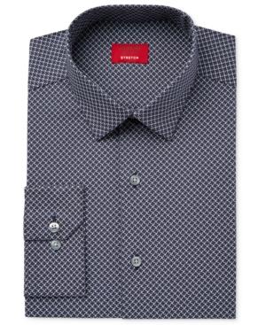 Alfani Men's Slim-fit Stretch Navy Puzzle Print Dress Shirt, Only At Macy's
