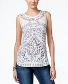 Lucky Brand Jeans Embroidered Cutout Tank Top