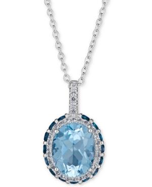 Blue Topaz (2-1/3 Ct.t.w) & White Topaz (1/6 Ct. T.w.) Pendant Necklace, 16 + 2 Extender In Sterling Silver