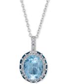 Blue Topaz (2-1/3 Ct.t.w) & White Topaz (1/6 Ct. T.w.) Pendant Necklace, 16 + 2 Extender In Sterling Silver