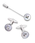 Sutton By Rhona Sutton Men's Silver-tone Cufflinks & Lapel Pin