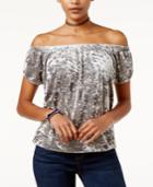Hippie Rose Juniors' Off-the-shoulder Crushed Velvet Top