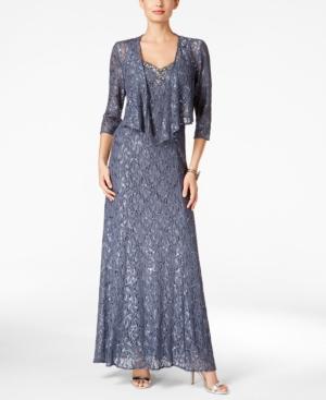Alex Evenings Embellished Lace Gown And Draped Jacket