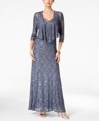 Alex Evenings Embellished Lace Gown And Draped Jacket