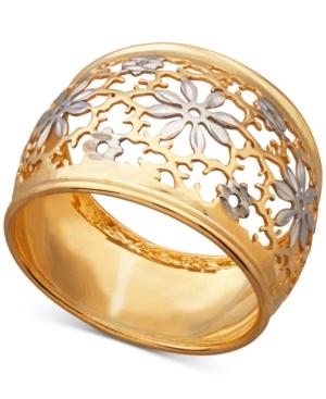 Two-tone Filigree Flower Ring In 14k Gold & Rhodium-plate