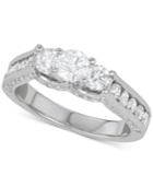 Diamond Three Stone Ring (1-1/2 Ct. T.w.) In 14k White Gold