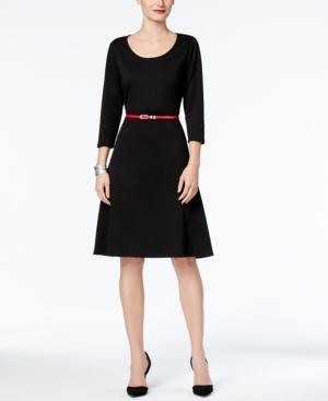 Ny Collection Ponte-knit Belted A-line Dress