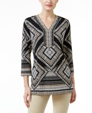 Jm Collection Printed Studded Tunic, Only At Macy's