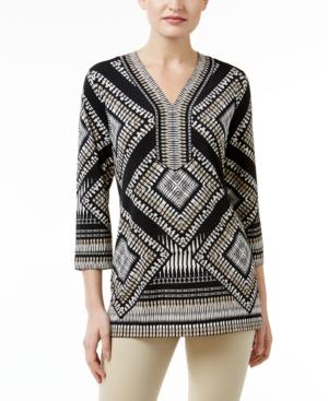 Jm Collection Printed Studded Tunic, Only At Macy's