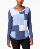 Karen Scott Patchwork Cable-knit Cotton Sweater, Created For Macy's