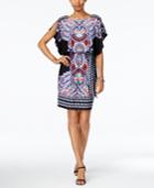 Sangria Belted Geo-print Blouson Dress