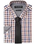 Nick Graham Men's Fitted Multi Gingham Dress Shirt & Micro Solid Dobby Tie Set