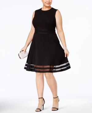 Calvin Klein Plus Size Illusion-trim Fit & Flare Dress