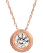 Bezel-set Cubic Zirconia Pendant Necklace In 14k Yellow, White, Or Rose Gold