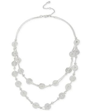 Touch Of Silver Linked Coin Two-row Necklace In Silver-plated Metal