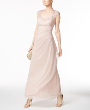 X By Xscape Lace-trim Ruched Gown
