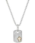 Diamond Cross Dog Tag Necklace In Sterling Silver And 14k Gold (1/6 Ct. T.w.)