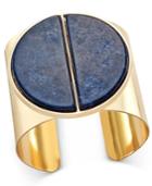 Gold-tone Large Blue Stone Split Circle Open Cuff Bracelet
