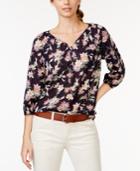 American Living Three-quarter-sleeve Floral-print Peasant Blouse, Only At Macy's